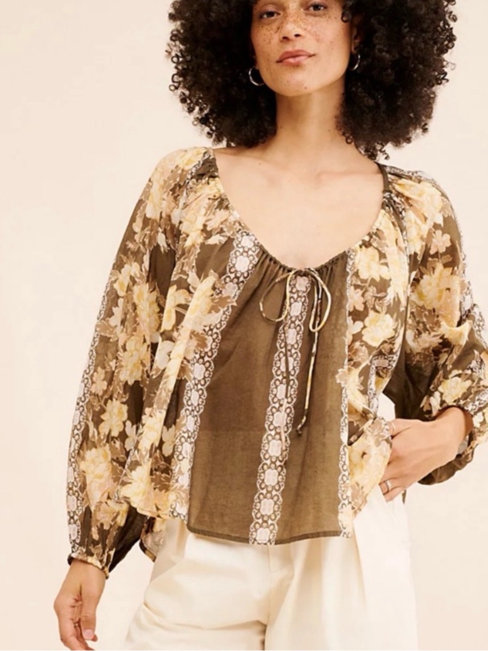 FREE PEOPLE ELENA PRINTED TOP SHIRT BLOUSE SIZE S MSRP 128